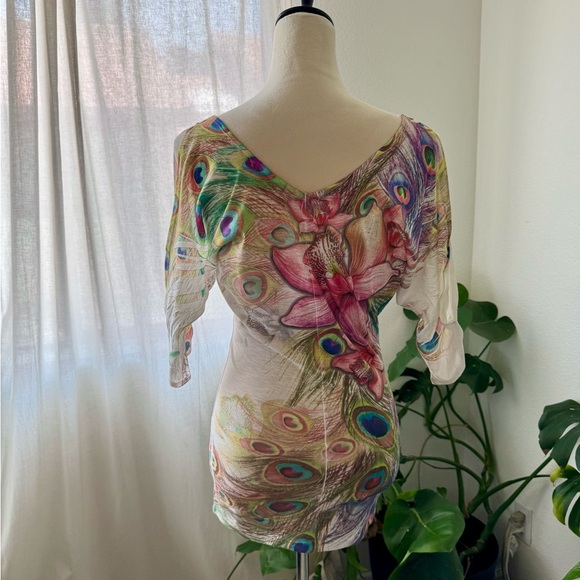 Vintage y2k Burnout Peacok floral Tunic Dress Cut out Sleeve - Picture 8 of 8